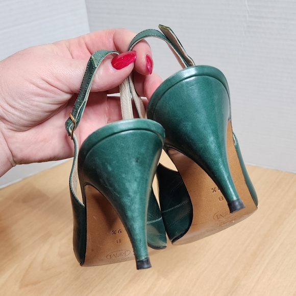 Vintage Johnston & Murphy Women's Green Leather Heels Slingback Almond Toe 9.5B - Picture 11 of 14